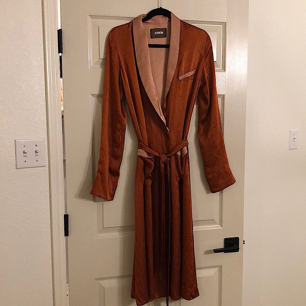 Reformation silky copper orange robe small